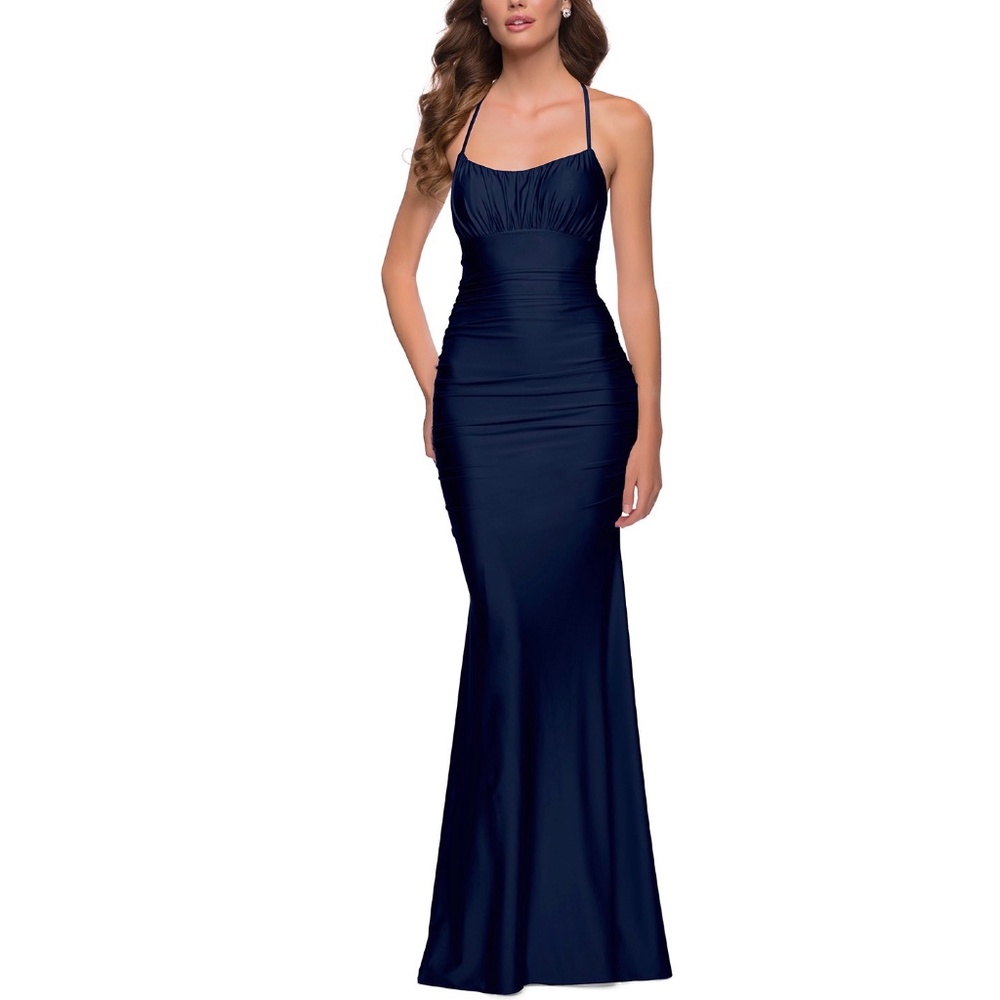 NEW La Femme 29873 Ruched Shiny Jersey Trumpet Gown, Size 6